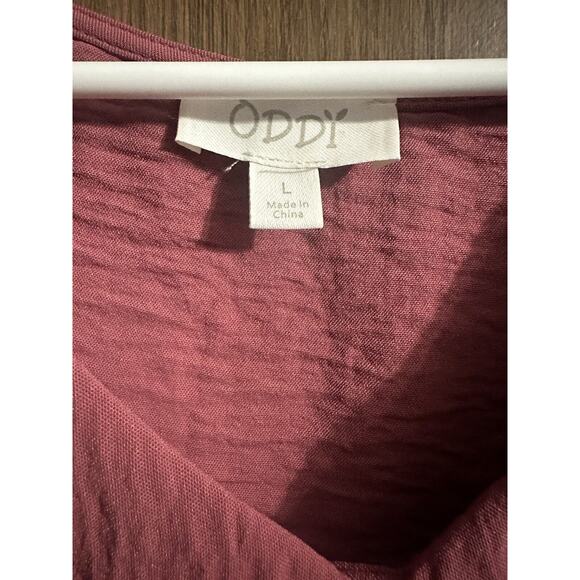 ODDY V-neck blouse Sz Large Button Down Flowy Long Sleeve Boho Light Mauve Pink - Picture 3 of 11